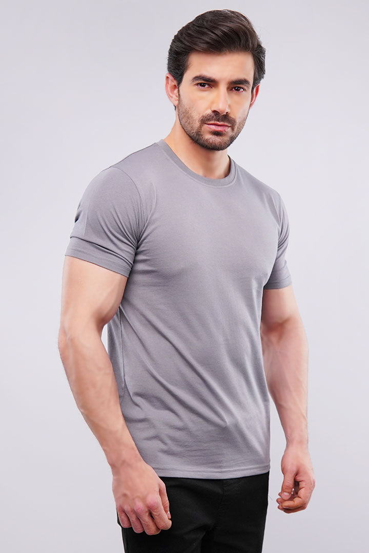 Metallic Grey Crew Neck T-shirt - Mendeez UAE 