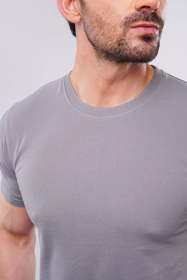 Metallic Grey Crew Neck T-shirt - Mendeez UAE 