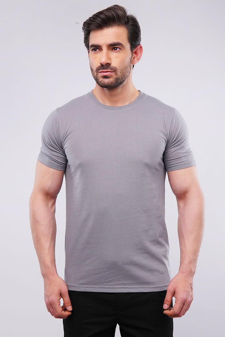 Metallic Grey Crew Neck T-shirt - Mendeez UAE 