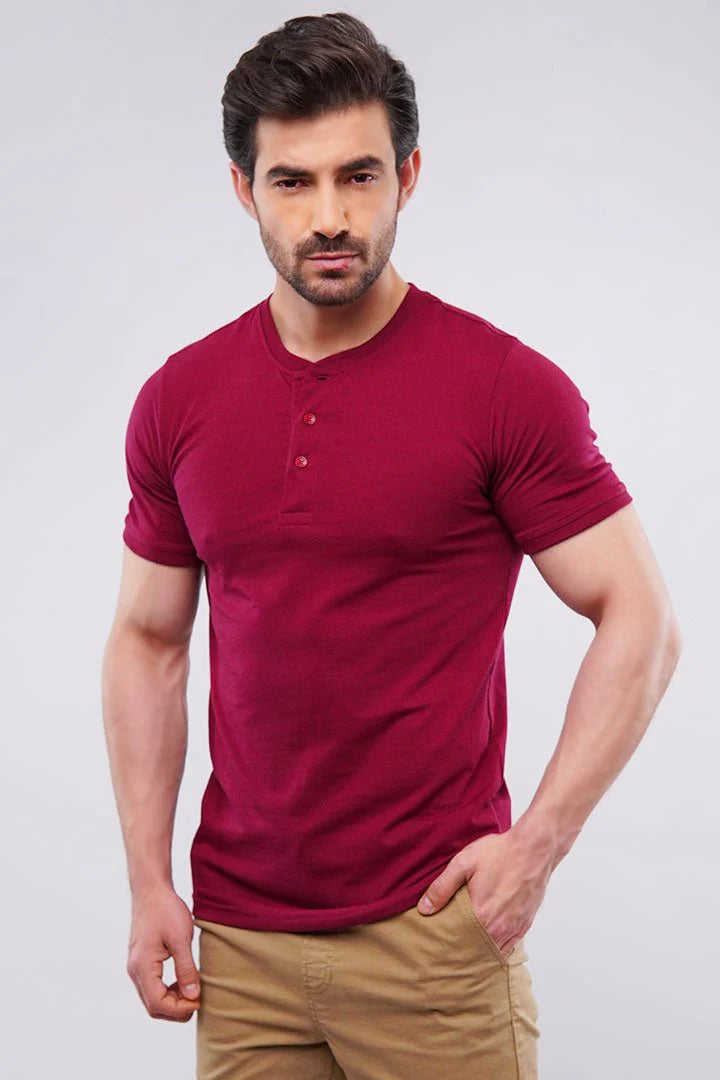 HENLEY T-SHIRT - MAROON